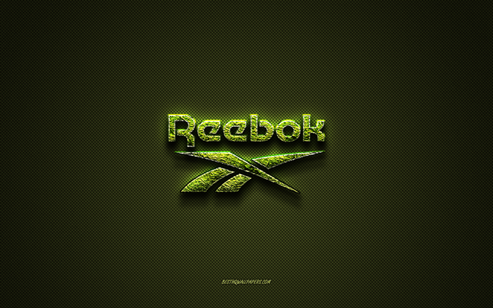 Reebok logo, green creative logo, floral art logo, Reebok emblem, green carbon fiber texture, Reebok, creative art
