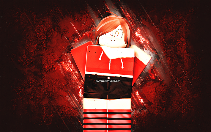 Kimberley, Roblox, red stone background, Roblox characters, Kimberley Roblox, grunge art, Kimberley character
