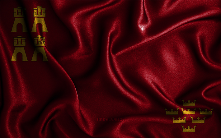 Drapeau de Murcie, 4k, drapeaux ondul&#233;s en soie, provinces espagnoles, Jour de Murcie, drapeaux en tissu, art 3D, Murcie, Europe, Provinces d&#39;Espagne, Murcie drapeau 3D
