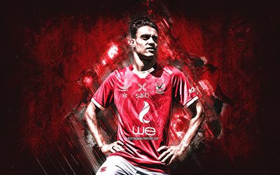 Mostafa El Badry, Al Ahly SC, egyptisk fotbollsspelare, porträtt, bakgrund med röd sten, Egypten, fotboll