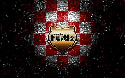 Memphis Hustle, logotipo brilhante, NBA G League, fundo xadrez branco vermelho, basquete, time americano de basquete, logotipo Memphis Hustle, arte em mosaico