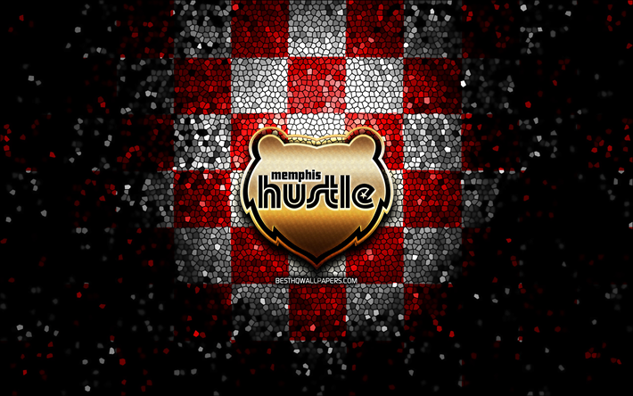 Memphis Hustle, glitter logo, NBA G League, red white checkered background, basketball, american basketball team, Memphis Hustle logo, mosaic art