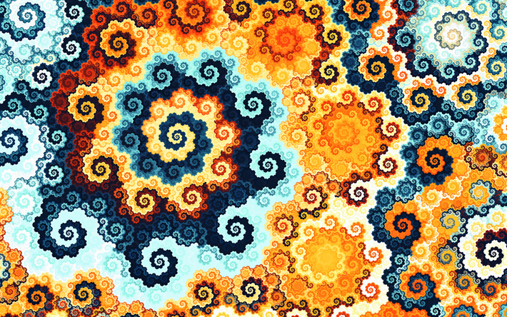 abstrakt spiral, blommiga fraktaler, abstrakta bakgrunder, blommor ornament, fraktal konst, kreativ, cirkulation, virvel, fraktaler
