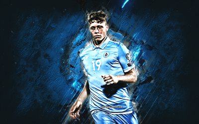 Nicola Nanni, San Marino National Football Team, blue stone background, grunge art, San Marino footballer, San Marino, football
