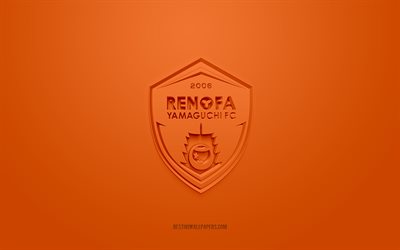 Renofa Yamaguchi, yaratıcı 3D logo, turuncu arka plan, J2 Ligi, 3d amblem, Japonya Futbol Kul&#252;b&#252;, Yamaguchi, Japonya, 3d sanat, futbol, Renofa Yamaguchi 3d logo