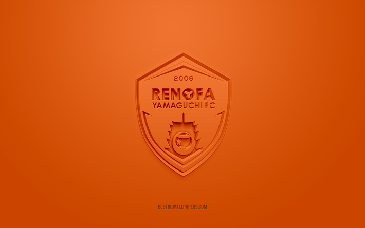 Renofa Yamaguchi, logotipo 3D criativo, fundo laranja, J2 League, emblema 3D, Japan Football Club, Yamaguchi, Jap&#227;o, arte 3D, futebol, logotipo 3D Renofa Yamaguchi