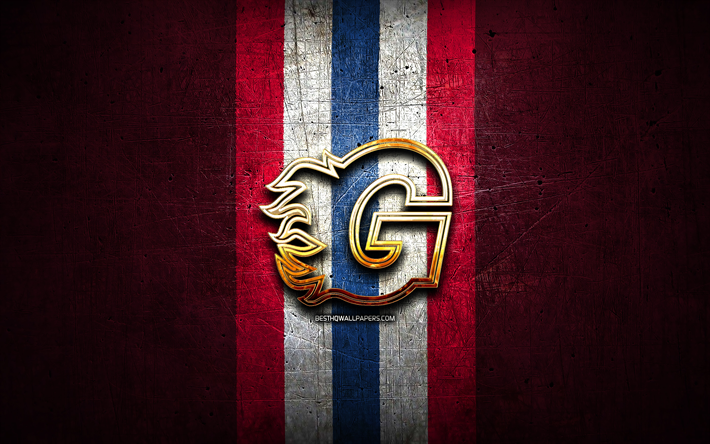 Guildford HC, kultainen logo, Elite League, violetti metalli tausta, englannin j&#228;&#228;kiekkojoukkue, Guildford HC logo, j&#228;&#228;kiekko