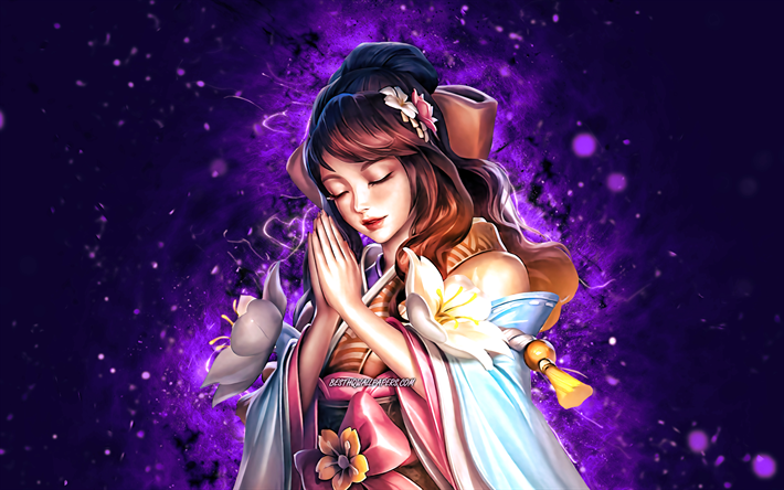Guinevere Sakura Wishes, 4k, n&#233;ons violets, Mobile Legends, cr&#233;atif, Legend Skin, Guinevere Sakura Wishes Guide, Guinevere Sakura Wishes Mobile Legends