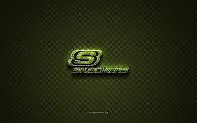 Logotipo da Skechers, logotipo criativo verde, logotipo da arte floral, emblema da Skechers, textura de fibra de carbono verde, Skechers, arte criativa