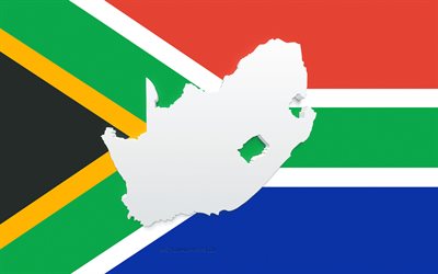 Siluetta della mappa del Sudafrica, bandiera del Sudafrica, sagoma sulla bandiera, Sudafrica, sagoma della mappa del Sudafrica 3d, mappa 3d del Sudafrica