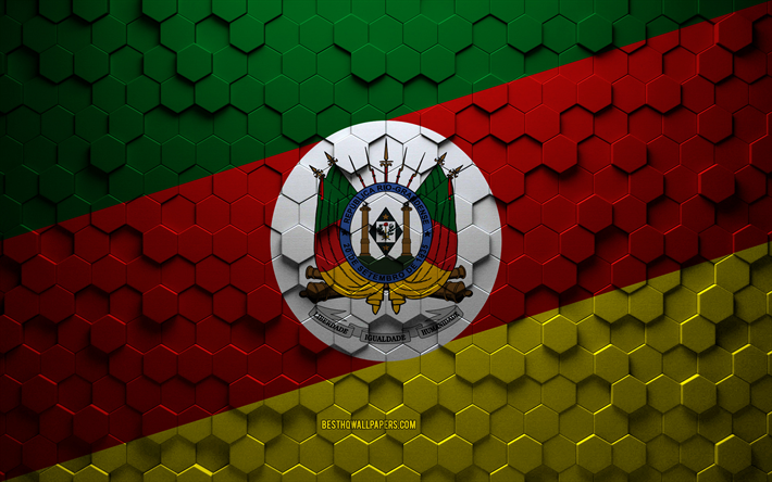 Drapeau du Rio Grande do Sul, art en nid d&#39;abeille, drapeau des hexagones du Rio Grande do Sul, Rio Grande do Sul, art des hexagones 3d, drapeau du Rio Grande do Sul