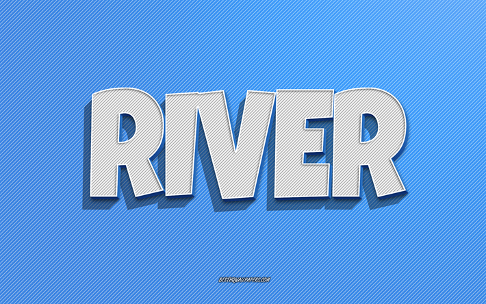 Rio, fundo de linhas azuis, pap&#233;is de parede com nomes, nome do rio, nomes masculinos, cart&#227;o comemorativo do rio, arte de linha, imagem com o nome do rio
