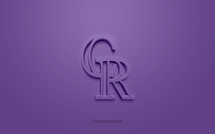 Embl&#232;me des Rocheuses du Colorado, logo 3D cr&#233;atif, fond violet, club de baseball am&#233;ricain, MLB, Colorado, &#201;tats-Unis, Rocheuses du Colorado, baseball, insigne des Rocheuses du Colorado