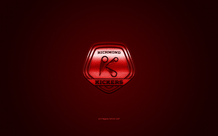 Richmond Kickers, club di calcio americano, logo rosso, sfondo rosso in fibra di carbonio, USL League One, calcio, Richmond, USA, logo Richmond Kickers