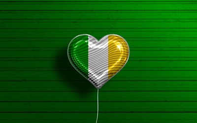 Eu amo Offaly, 4k, bal&#245;es realistas, fundo de madeira verde, Dia de Offaly, condados irlandeses, bandeira de Offaly, Irlanda, bal&#227;o com bandeira, Condados da Irlanda, Bandeira de Offaly, Offaly