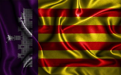 Palma de Mallorcas flagga, 4k, sidenv&#229;giga flaggor, spanska st&#228;der, Palma de Mallorcas dag, tygflaggor, 3D-konst, Palma de Mallorca, Spaniens st&#228;der, Palma de Mallorca 3D-flagga