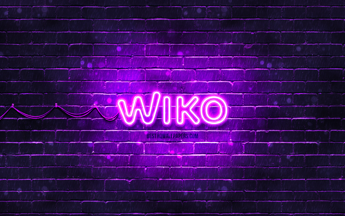 Wiko violetti logo, 4k, violetti tiilisein&#228;, Wiko logo, tuotemerkit, Wiko neon logo, Wiko