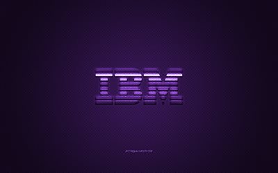 IBMロゴ, パープルカーボンテクスチャー, IBMエンブレム, IBM紫のロゴ, IBMの紫色の背景
