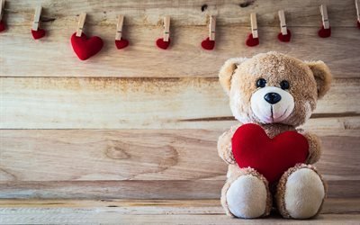 teddy bear, romance, red heart, love