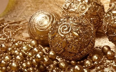 A&#241;o nuevo, de oro bolas de Navidad, Navidad