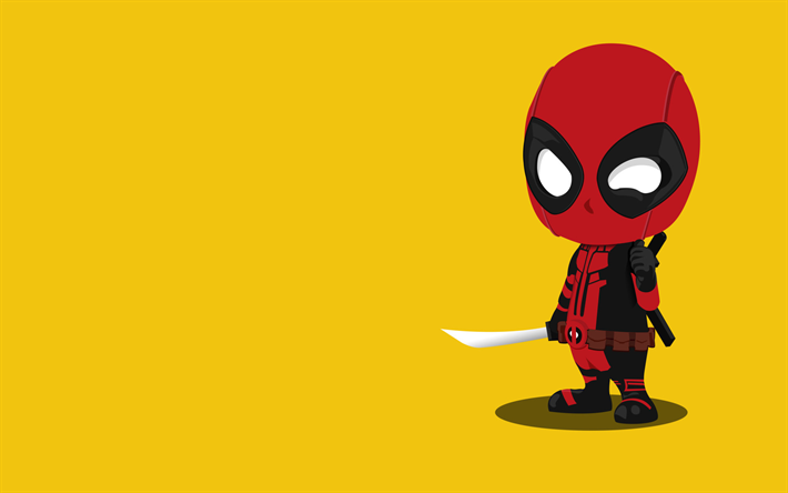 Deadpool, superheros, minimal, yellow background