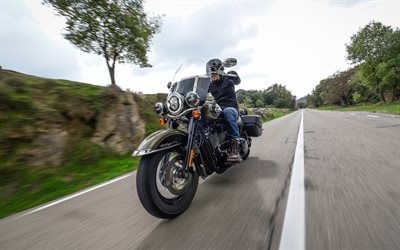 Harley-Davidson Gamma Softail, 4k, biker, 2018 bikes, motion blur, Harley-Davidson