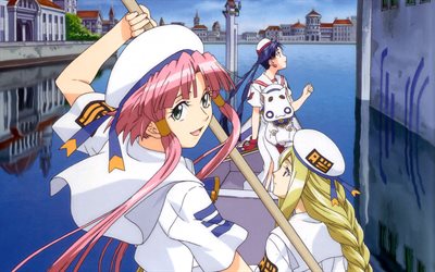 Aria The Avvenire, Akari Mizunashi, Aika S Granzchesta, Alicia Florence, 4k, Japanese anime