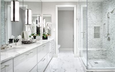 浴室, 4k, 光デザイン, モダンなアパートメント, 内装ア, モダンなデザイン