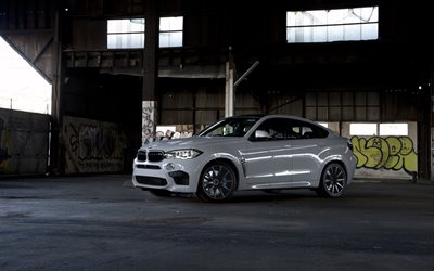 BMW X6M, 2017, sportive, SUV, tuning, auto tedesche, Bianco X6, F86, LED, BMW