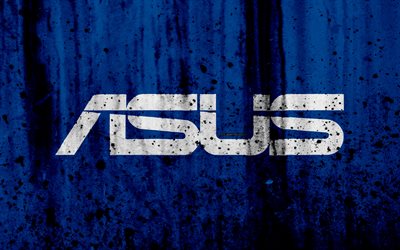 Asus, ロゴ, 4k, 創造, グランジ, 青色の背景, Asusロゴ
