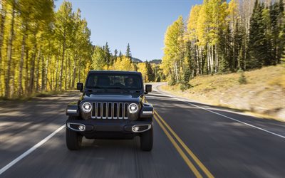 Jeep Wrangler Sahara, SUV, 2018 araba, yeni Wrangler, motion blur, Jeep Wrangler, Jeep