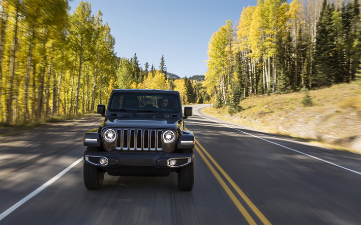Jeep Wrangler Sahara, SUVs, 2018 cars, new Wrangler, motion blur, Jeep Wrangler, Jeep
