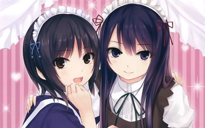 Aoyama Sumika, Shiramine Rika, Anime japon&#234;s, manga, personagens femininos, 4k