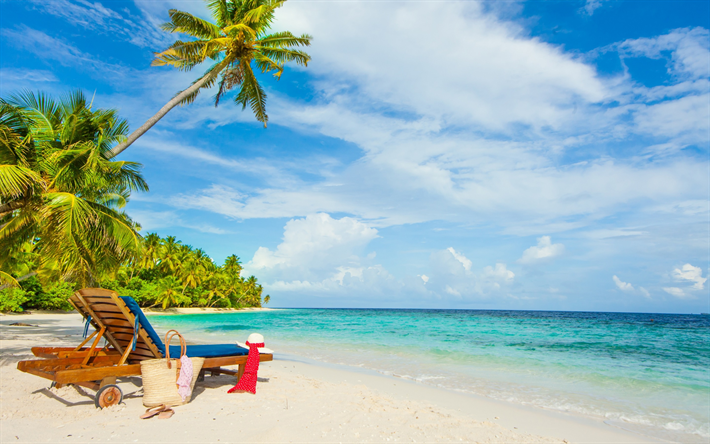 playa, mar, laguna azul, los &#225;rboles de palma, isla tropical, verano, viajes