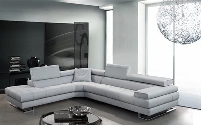 4k, olohuone, valkoinen huone, moderni huoneisto, sohva, moderni muotoilu, sisustus idea