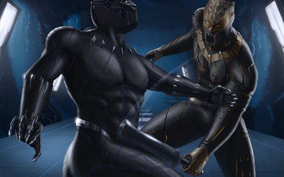 Black Panther vs Erik Killmonger, superheroes, battle, Black Panther, Erik Killmonger