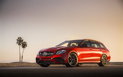 Mercedes-AMG E63 S Wagon, 4k, 2018 voitures, coucher de soleil, la nouvelle E63, Mercedes