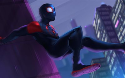 4k -, spiderman -, fan-kunst, 2018-film, superhelden, spider-man in spider-verse