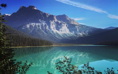 Mount Assiniboine, 4k, mountains, Canadian landmarks, lake, British Columbia, Alberta, Canada, Canadian Rockies