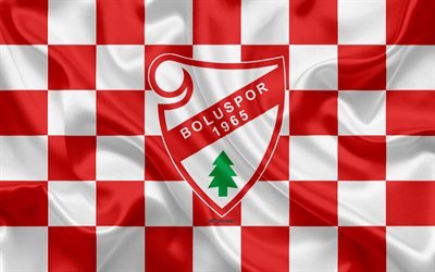 Boluspor, 4k, logo, creative art, red white checkered flag, Turkish Football club, Turkish 1 Lig, emblem, silk texture, Bolu, Turkey, football