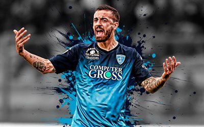Francesco Caputo, 4k, Italian football player, Empoli FC, striker, blue paint splashes, creative art, Serie A, Italy, football, Caputo