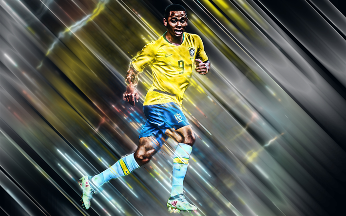 Gabriel Ges&#249;, 4k, Brasiliano, calciatore, attaccante, numero 9, in Brasile della nazionale di calcio, arte, Brasile, calcio