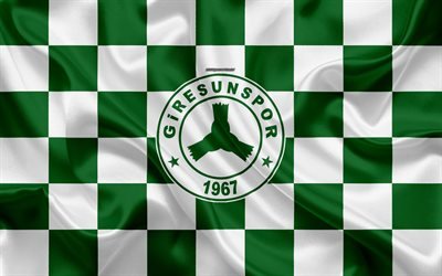 Giresunspor, 4k, logo, creative art, vihre&#228;-valkoinen ruudullinen lippu, Turkkilainen jalkapalloseura, Turkin 1 Lig, tunnus, silkki tekstuuri, Giresun, Turkki, jalkapallo