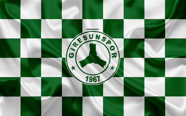 Giresunspor, 4k, logo, arte criativa, verde-bandeira quadriculada branca, Turco futebol clube, Turco 1 Lig, emblema, textura de seda, Giresun, A turquia, futebol
