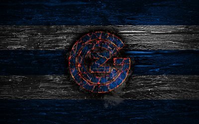 Saltamontes FC, el fuego del logotipo, de la S&#250;per Liga de Suiza, azul, blanco y l&#237;neas, suiza, club de f&#250;tbol, el grunge, el f&#250;tbol, el Saltamontes, el logotipo de madera, textura, Suiza