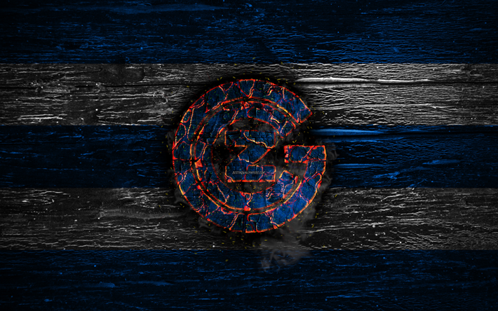 Saltamontes FC, el fuego del logotipo, de la S&#250;per Liga de Suiza, azul, blanco y l&#237;neas, suiza, club de f&#250;tbol, el grunge, el f&#250;tbol, el Saltamontes, el logotipo de madera, textura, Suiza