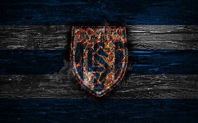 O FC Lausanne, fogo logotipo, Super Liga Su&#237;&#231;a, azul e branco, linhas, su&#237;&#231;a de futebol do clube, grunge, Lausanne-Sport FC, futebol, Lausanne logotipo, textura de madeira, Su&#237;&#231;a