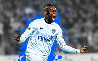 Mbaye Diagne, 4k, Senegalese, giocatore di football, Kasimpasa, attaccante, blu schizzi di vernice, arte creativa, Turchia, calcio