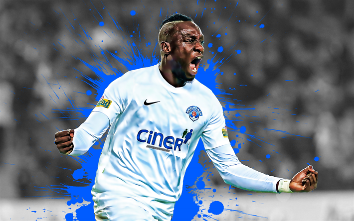 Mbaye Diagne, 4k, O senegal&#234;s jogador de futebol, Kasimpasa, atacante, pingos de tinta azul, arte criativa, A turquia, futebol