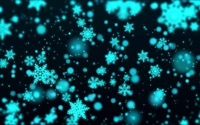 Neon winter background, blue background, blue neon snowflakes, creative winter texture, art